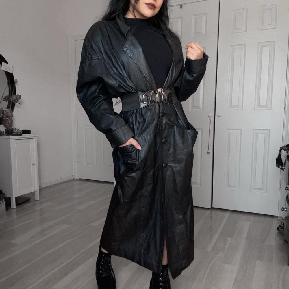 ♠️ Vintage Gothic Punk Grunge Leather Trench Coat